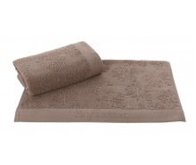 Полотенце махровое Soft cotton LEAF коричневое банное 75х150